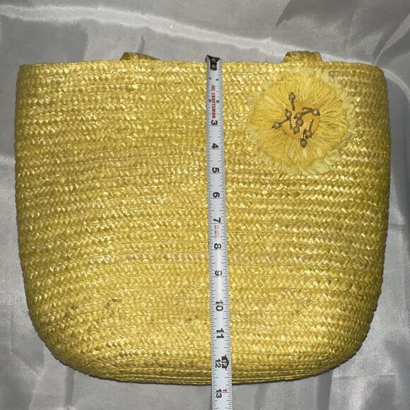 Large Yellow African Woven Straw Sisal Bucket Tote Straw Handbag Kente-styled - Picture 9 of 10